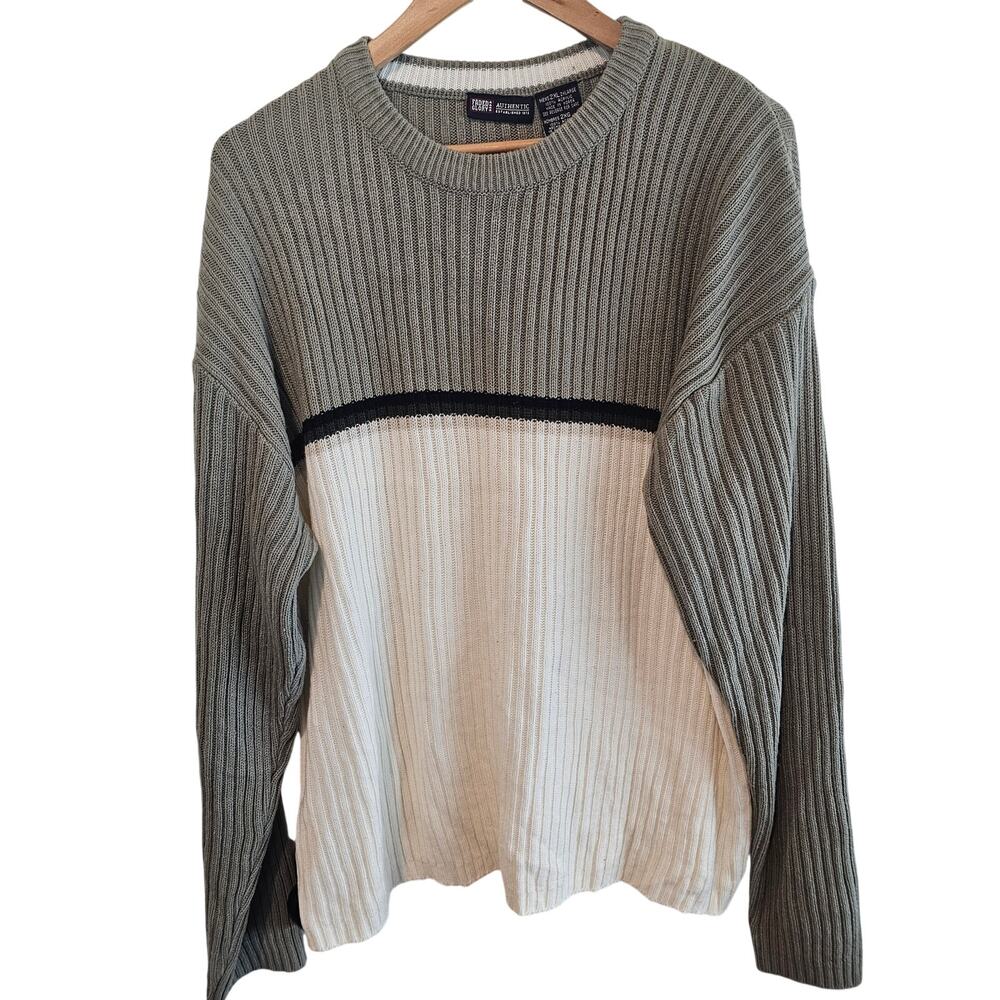 Vintage Y2K Faded Glory Sweater Men 2XL Gray Pullover Academia Preppy Ribbed
